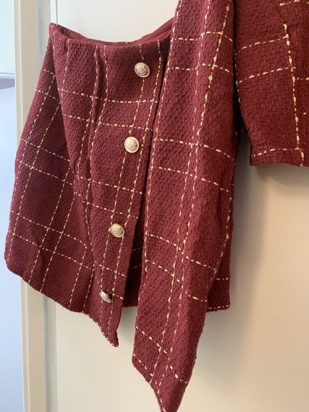 Burgundy Tweed Crop Jacket and Skirt Set - photo 2