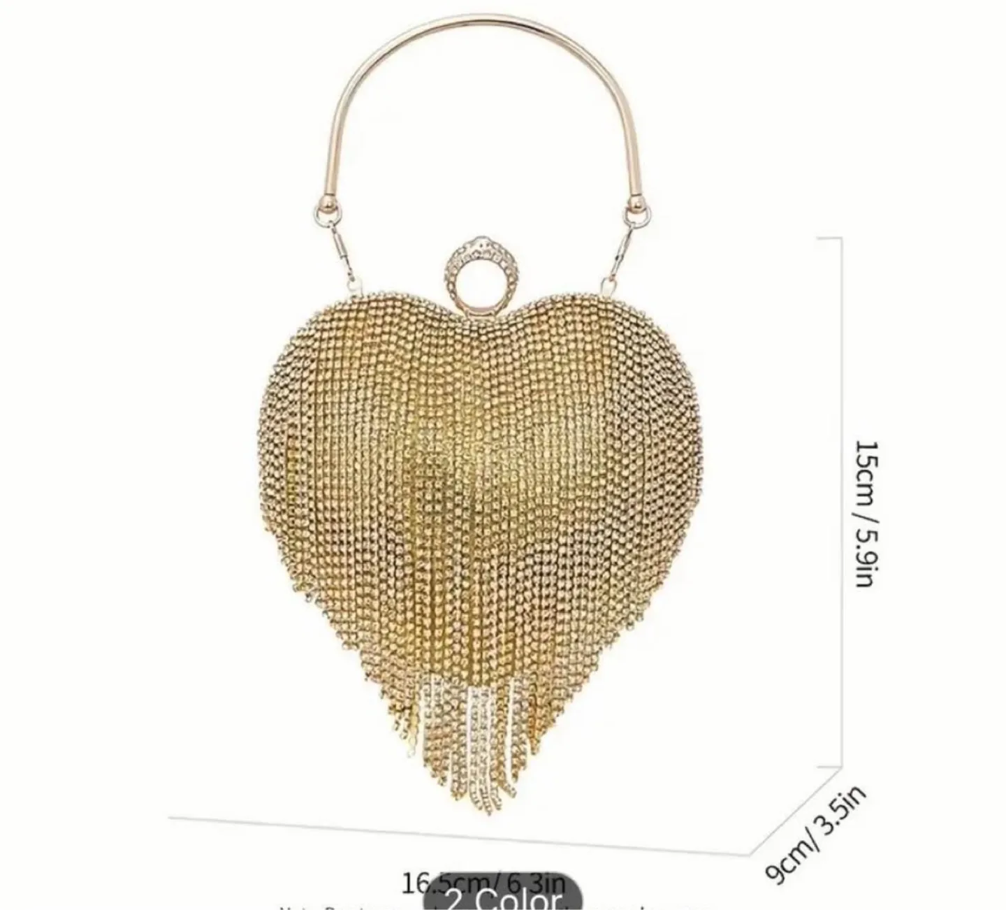 Rhinestone Heart-Shaped Clutch Bag with Fringe image indicator(4)