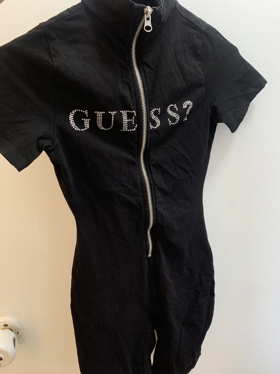 Guess Rhinestone Zip-Up Jumpsuit