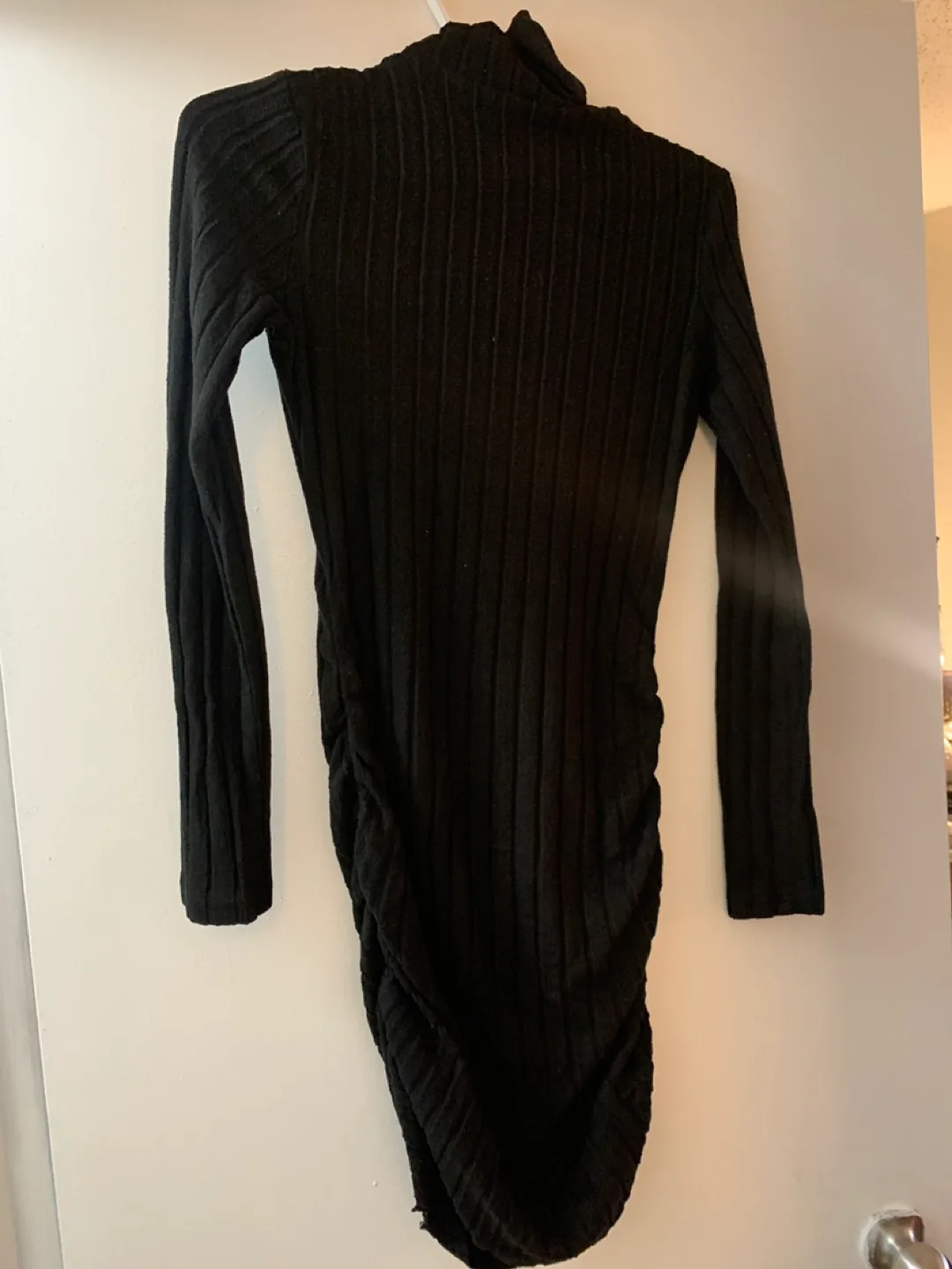 Black Ribbed Knit Turtleneck Mini Dress thumbnail