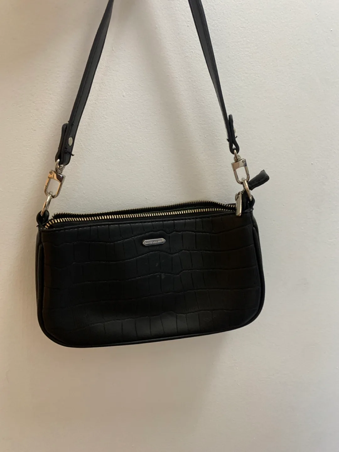 Black Croc-Embossed Shoulder Bag thumbnail