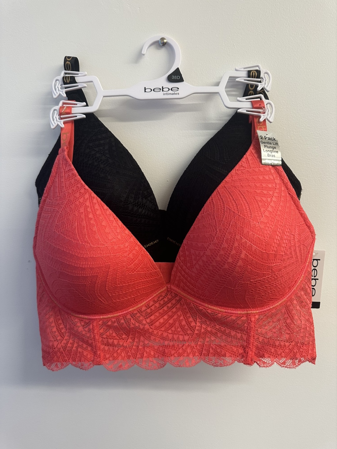 Bebe Intimates 2-Pack Bralettes - Black & Coral