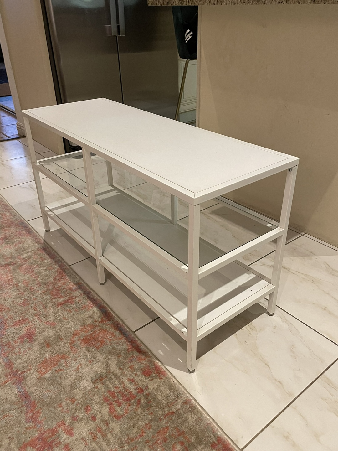 White Metal and Glass Console Table