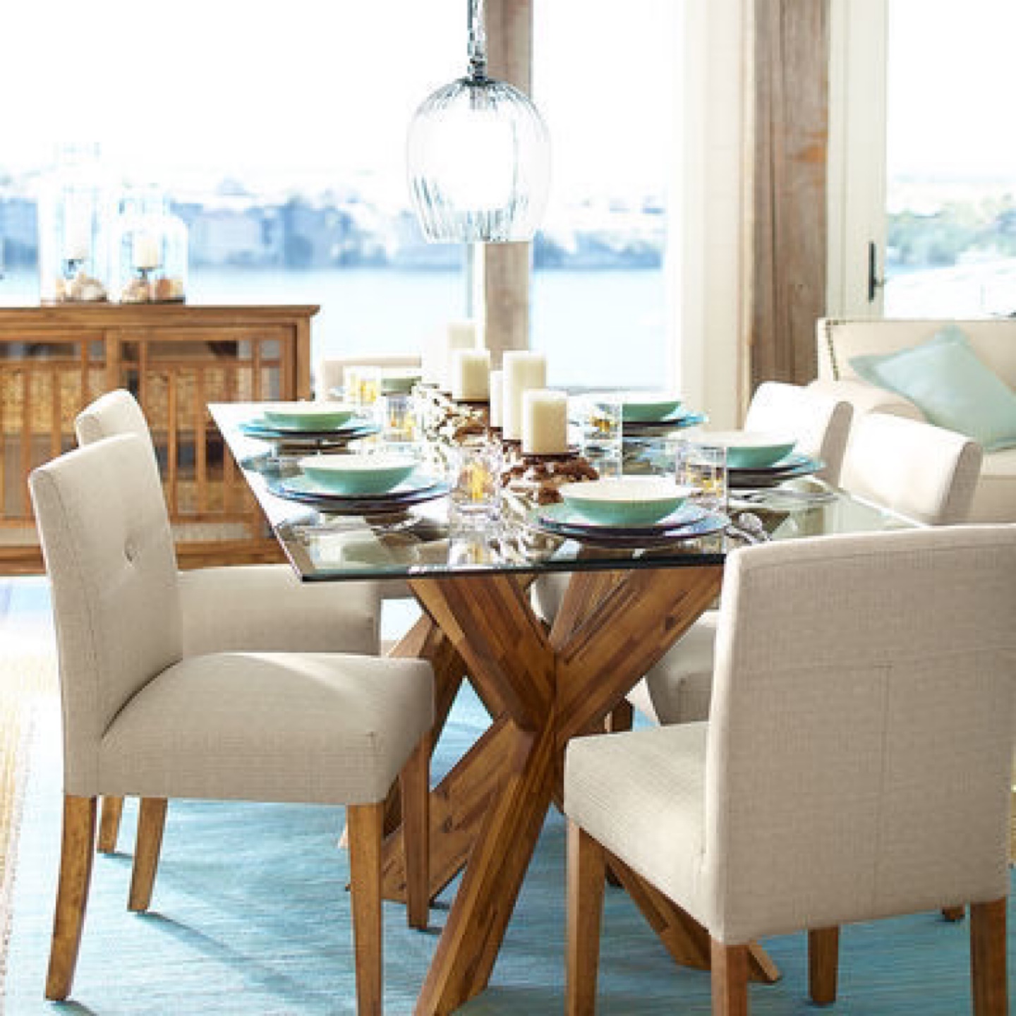 Pier 1 Imports "Simon Java" Dining Table with Tempered Glass Top