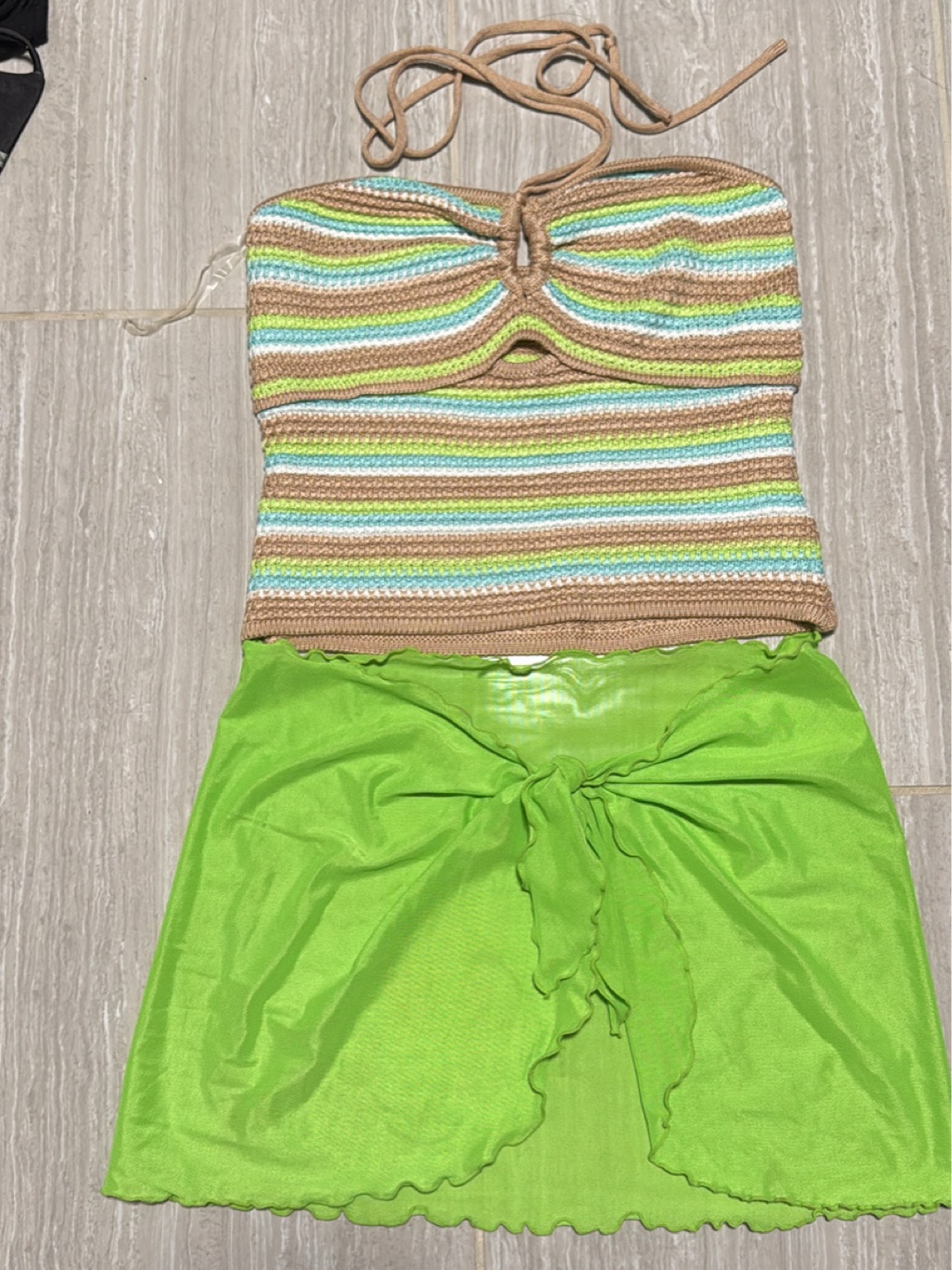 Crochet Knit Top and Lime Green coverup