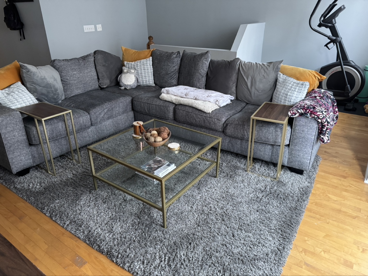 Modern Glass Top Coffee Table with Gold Metal Frame