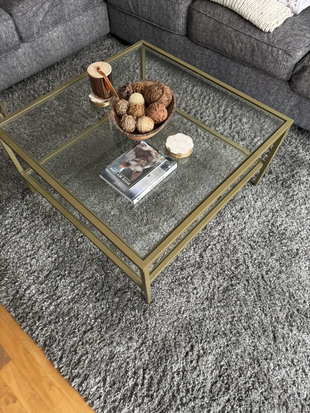 Modern Glass Top Coffee Table with Gold Metal Frame - photo 2