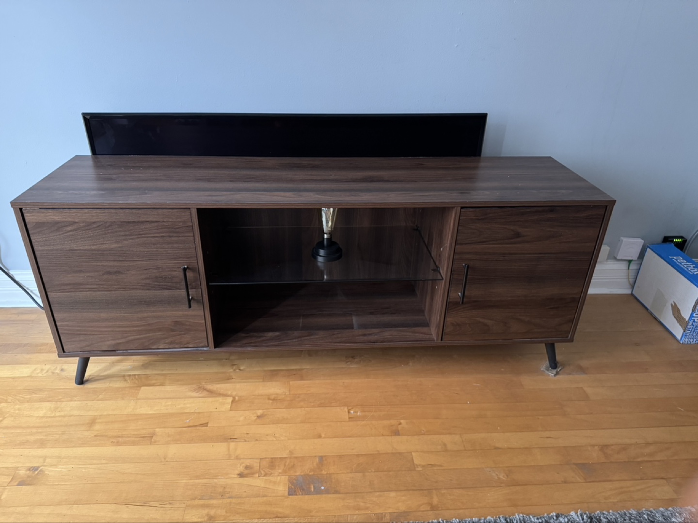 Modern TV Stand with Glass Shelf