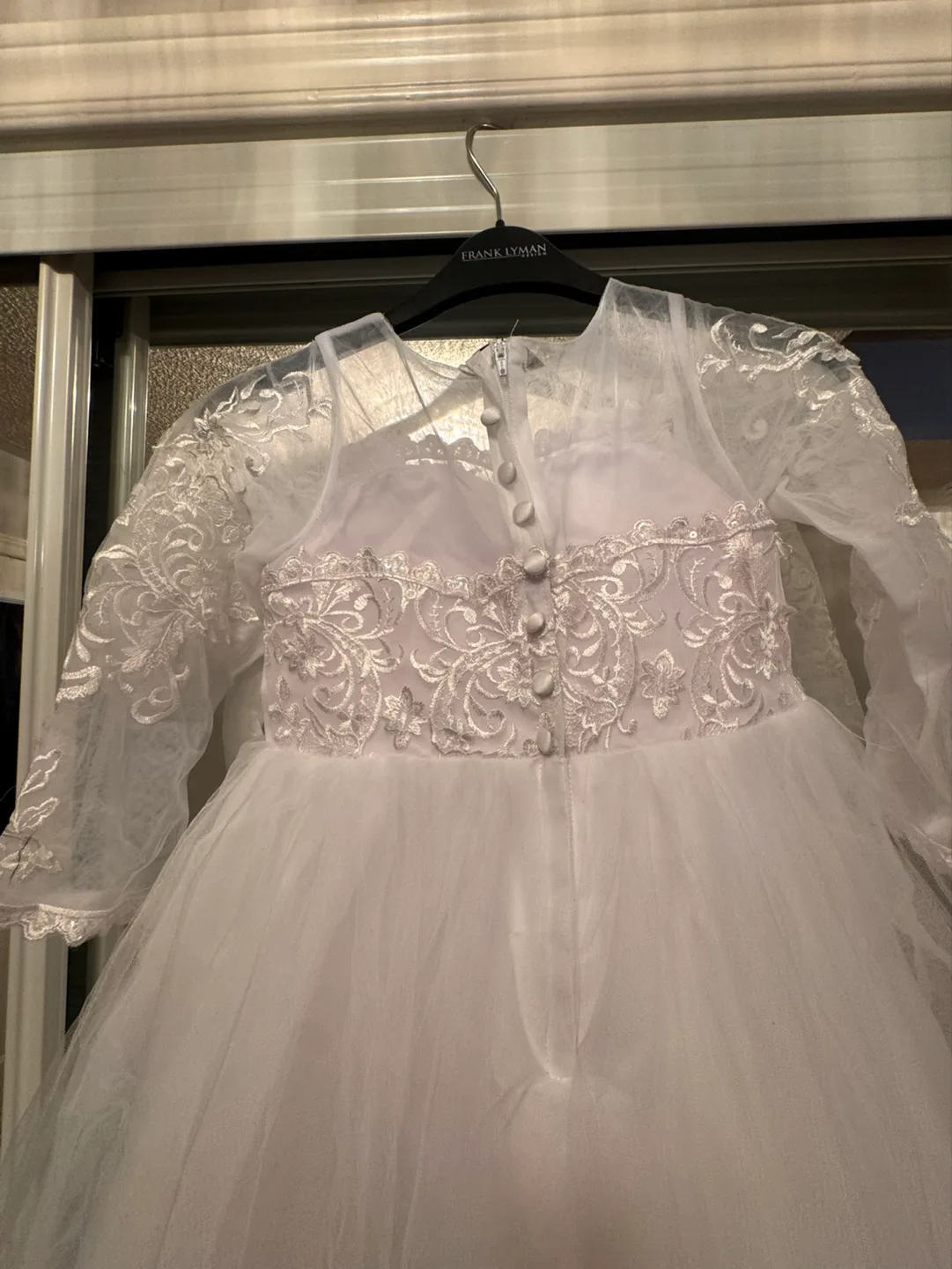 White Flower Girl Dress with Lace Sleeves and Train image indicator(3)