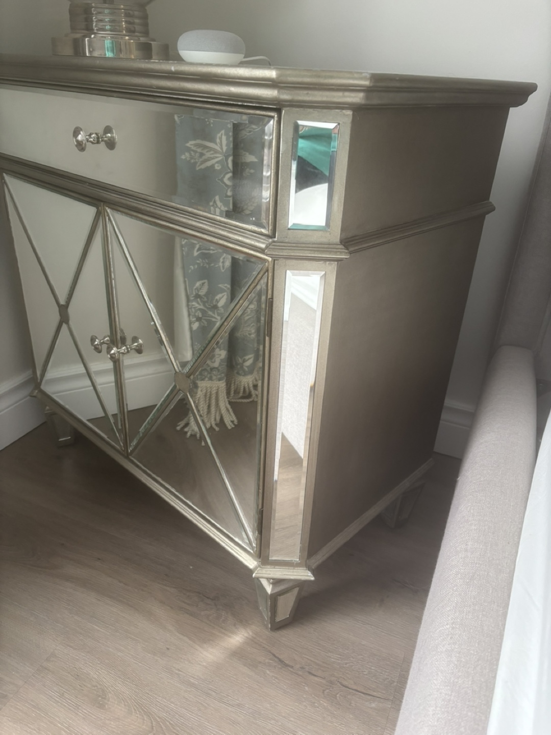 Mirrored Nightstand with Drawer and Cabinet - photo 2