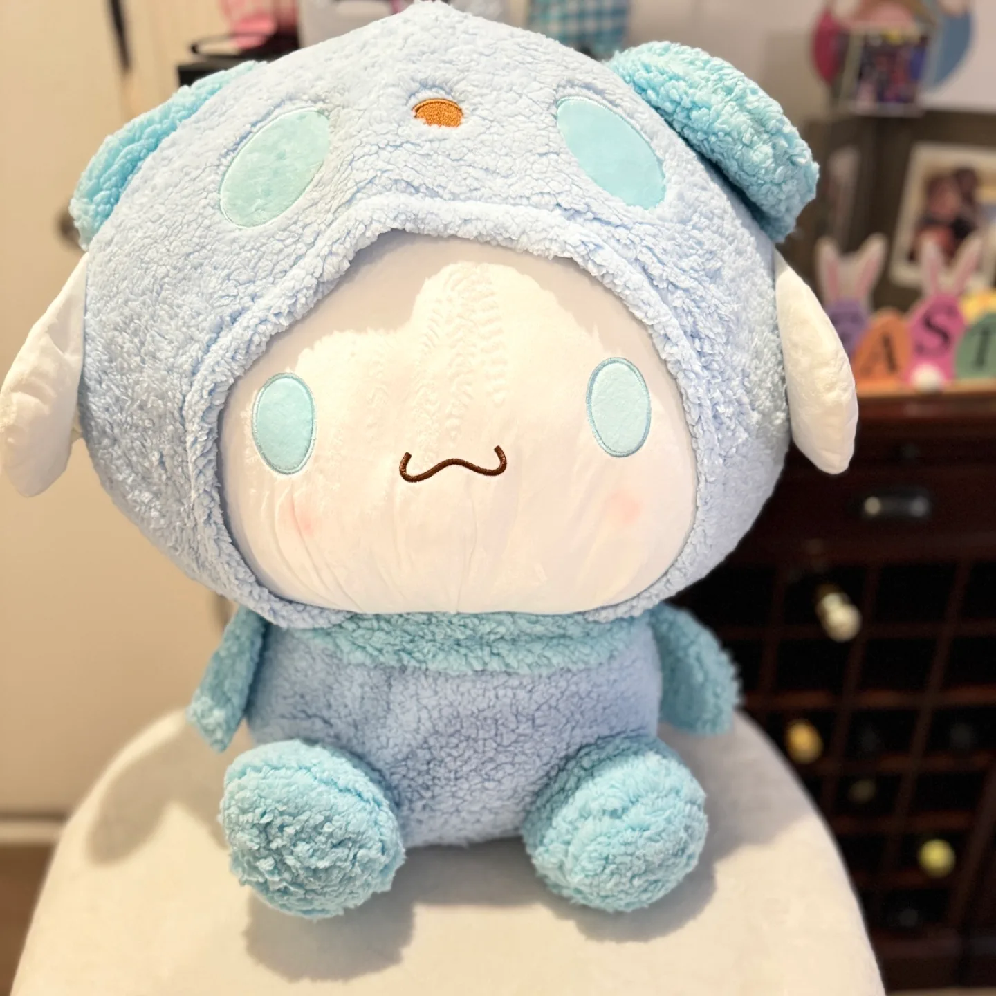 Adorable cinnamon roll Plush Toy in Blue Outfit thumbnail