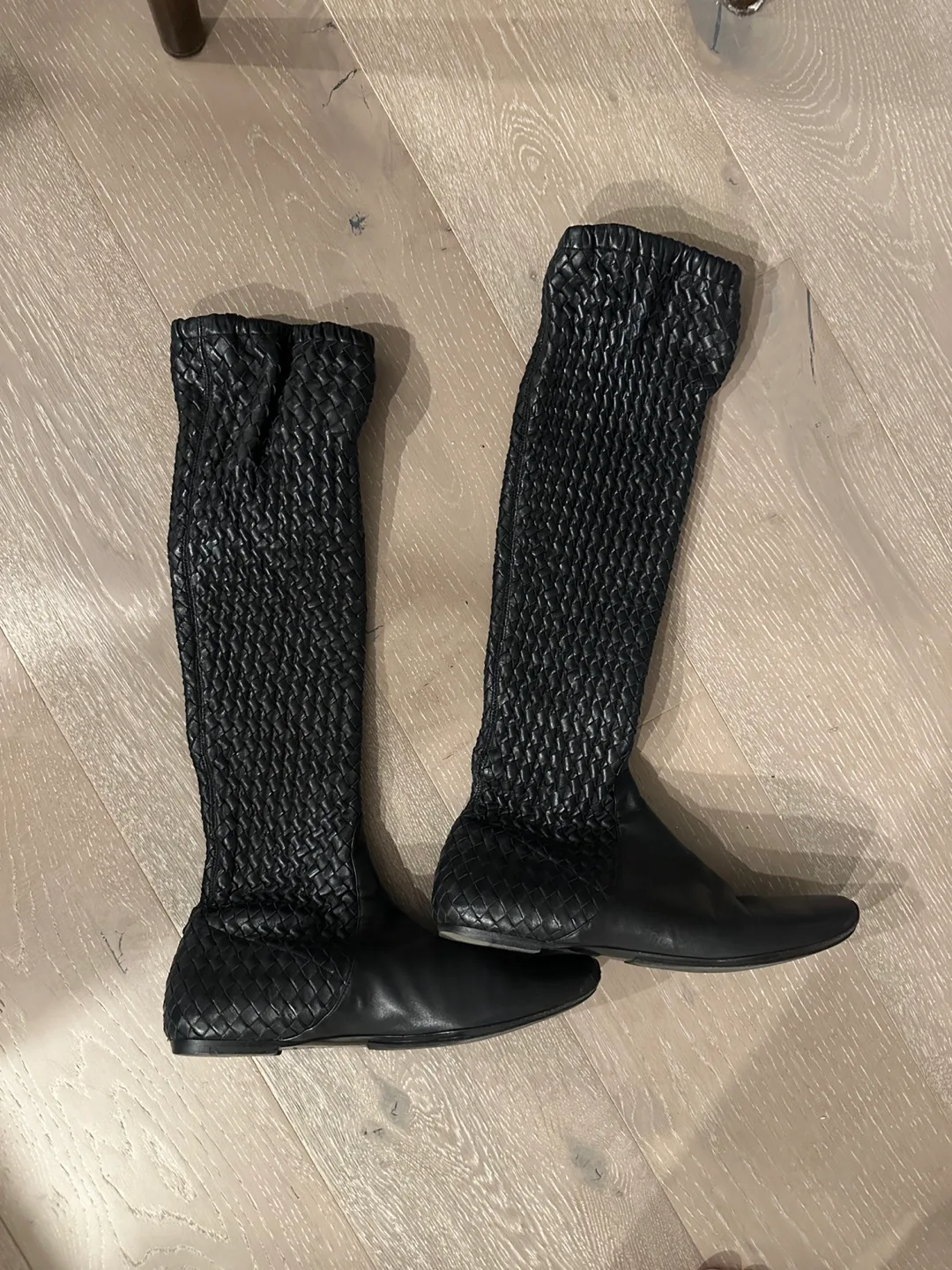 Bottega Veneta Black Leather Knee-High Woven Boots thumbnail