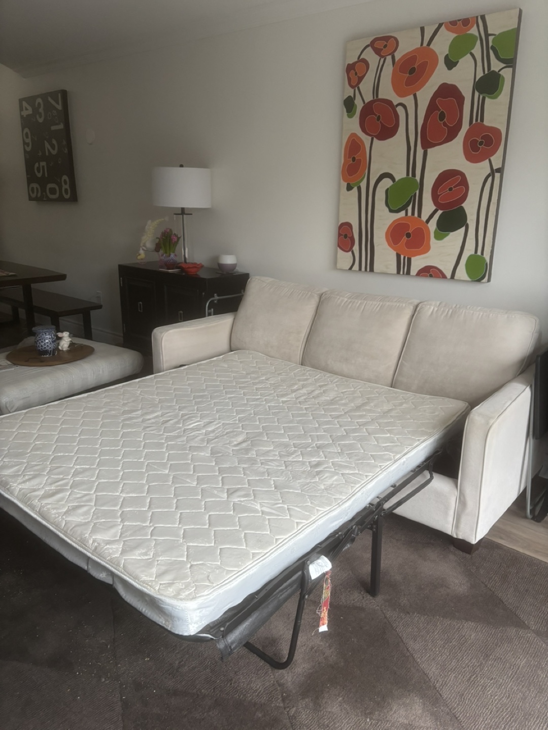 Beige Velvet Sofa Bed - photo 2