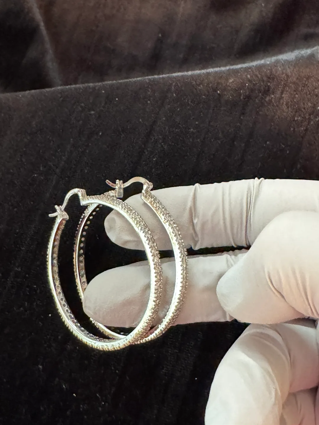 STERLING SILVER 925 Diamond Hoop Earrings! 🤩 image indicator(2)