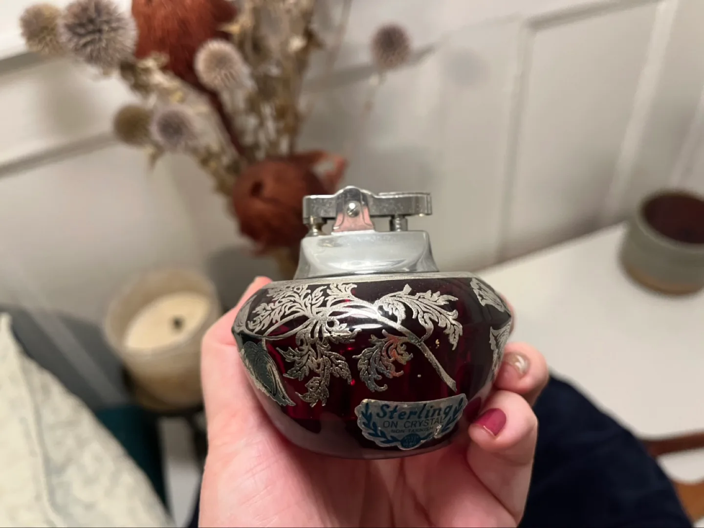Vintage Sterling on Crystal Table Lighter image indicator(5)