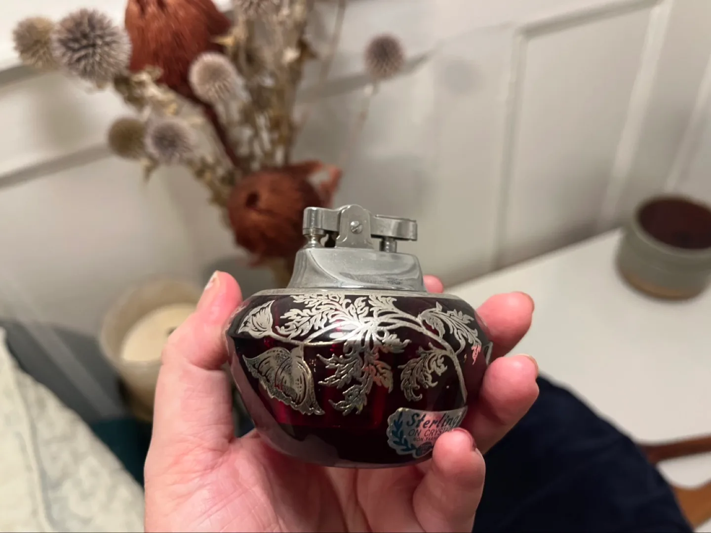 Vintage Sterling on Crystal Table Lighter image indicator(6)