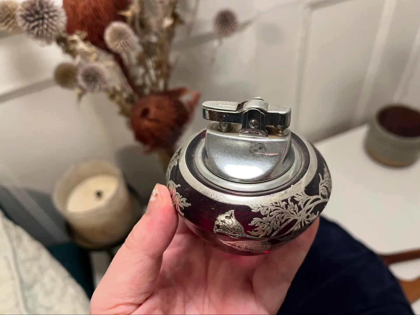 Vintage Sterling on Crystal Table Lighter image indicator(7)