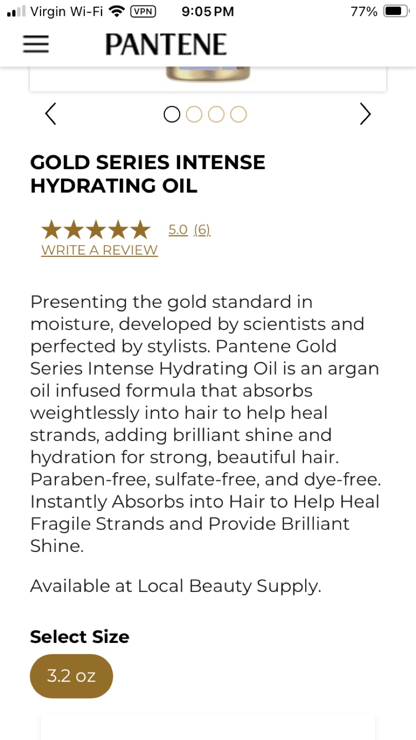 Pantene Gold Series Intense Hydrating Oil - 3.2 fl oz - photo 5