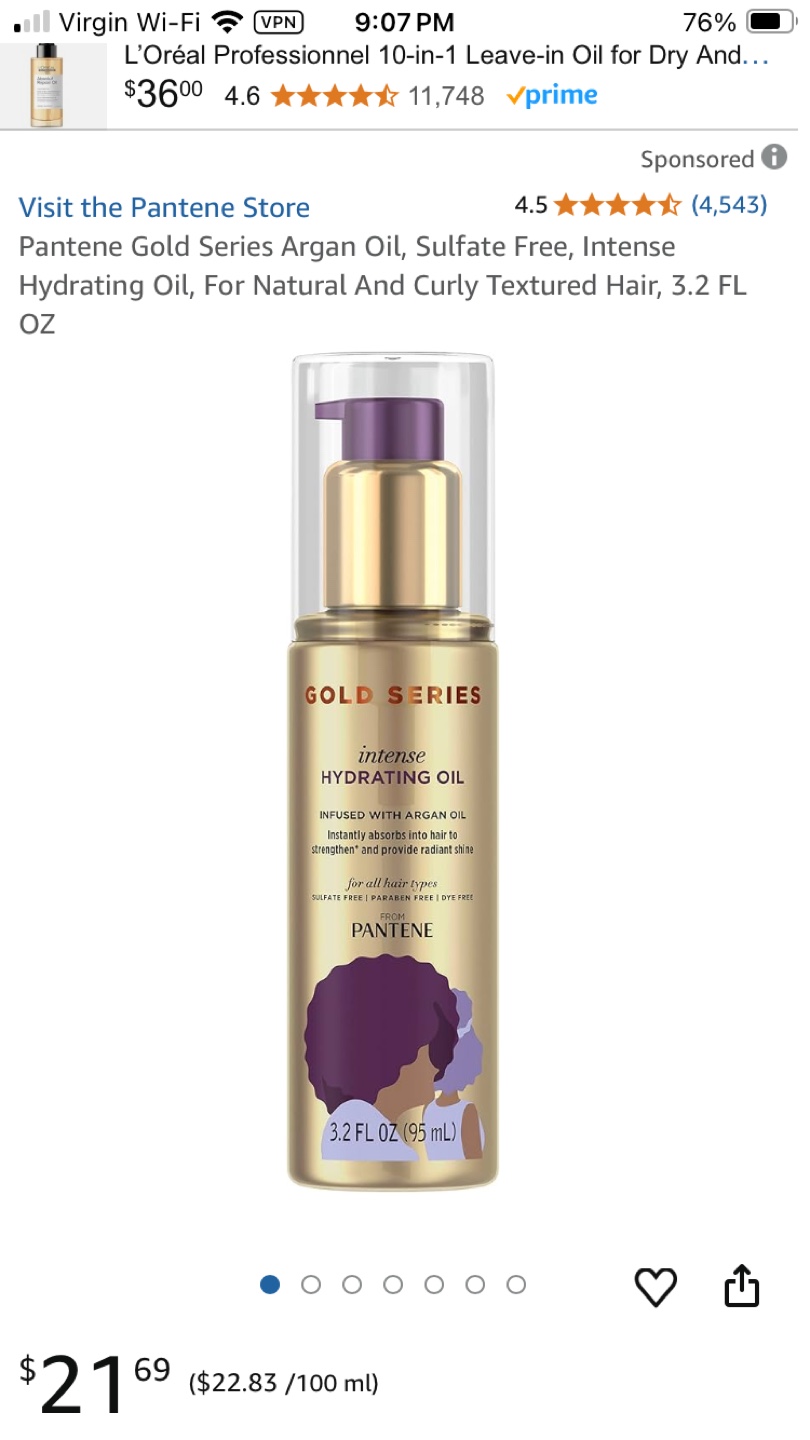 Pantene Gold Series Intense Hydrating Oil - 3.2 fl oz - photo 4