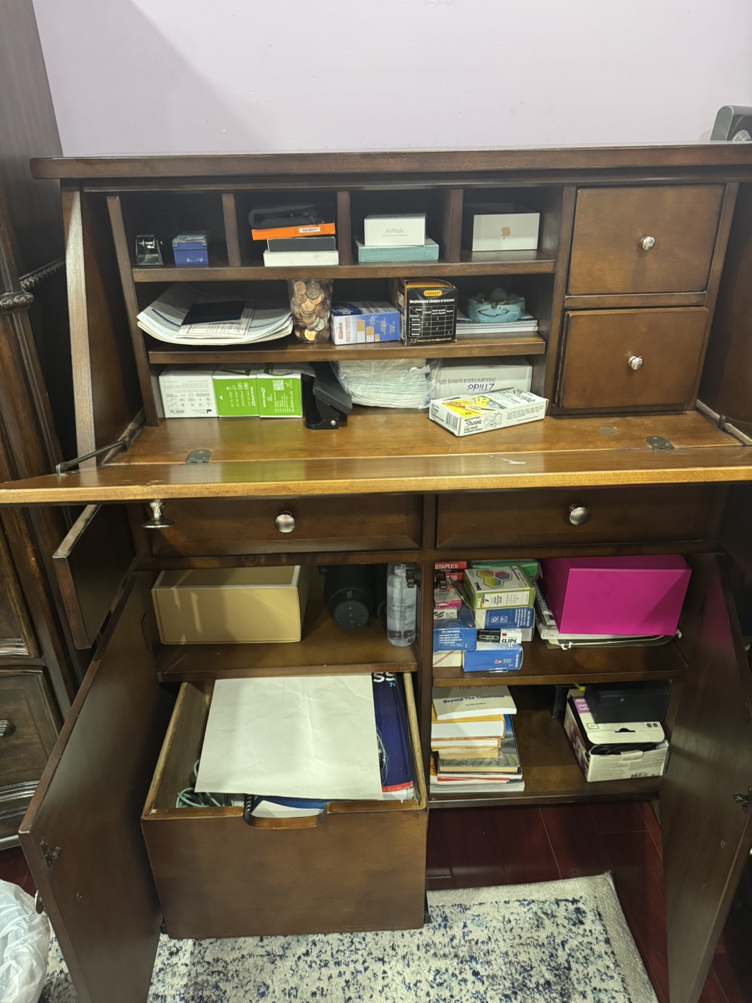 Dark Brown Wooden Secretary Desk - photo 2