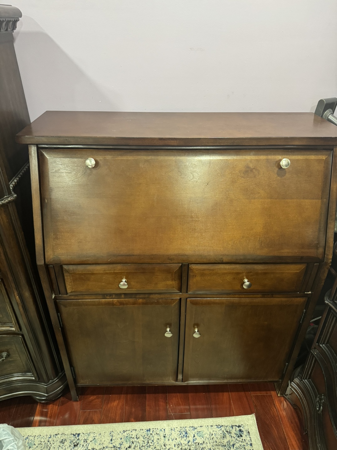 Dark Brown Wooden Secretary Desk