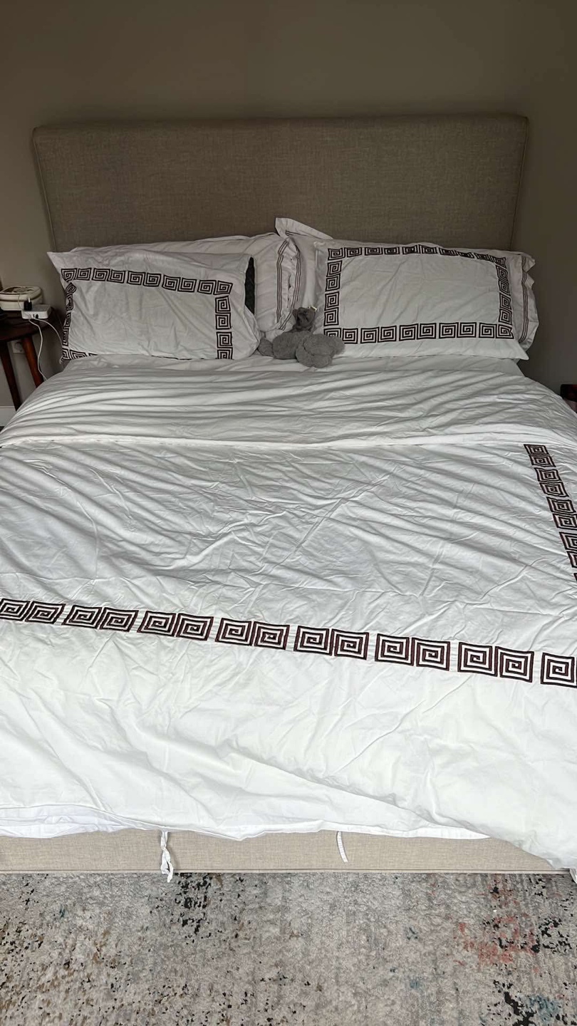 Beige Upholstered Platform Bed Frame