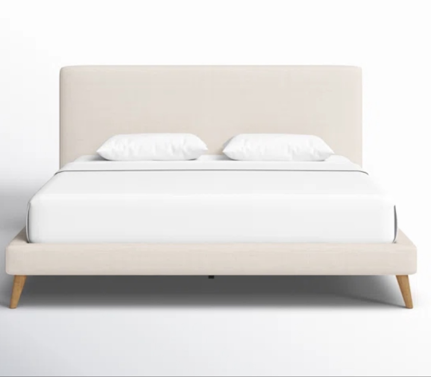 Beige Upholstered Platform Bed Frame - photo 2