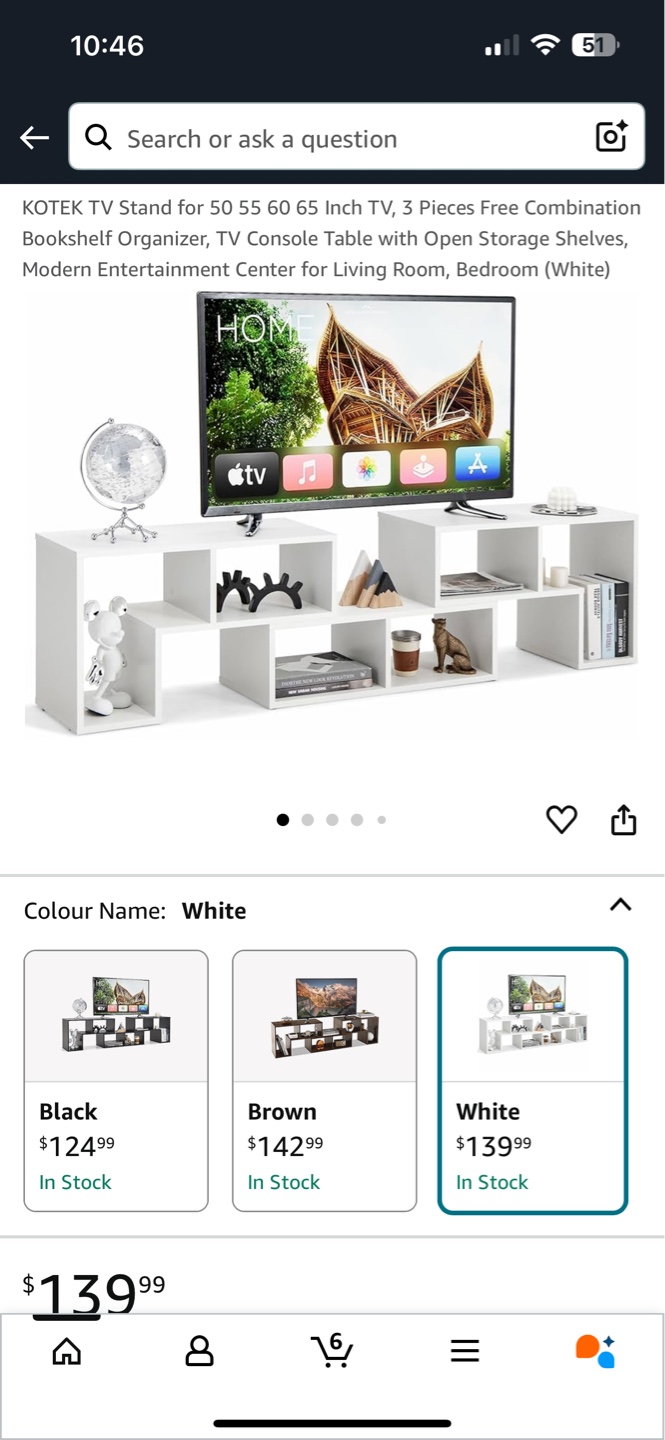 KOTEK TV Stand for 50-65 Inch TV, White