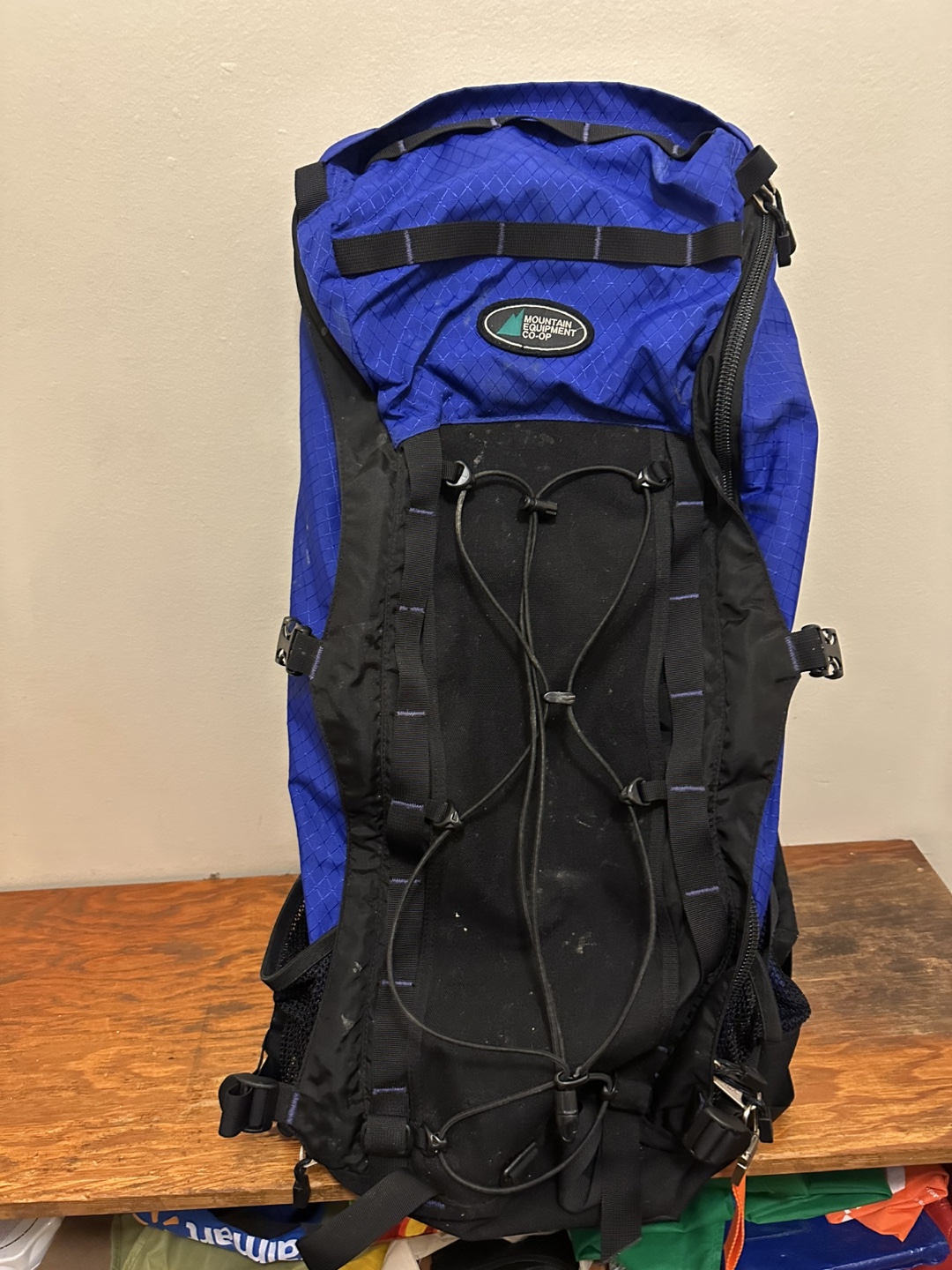 MEC black and purple backpack