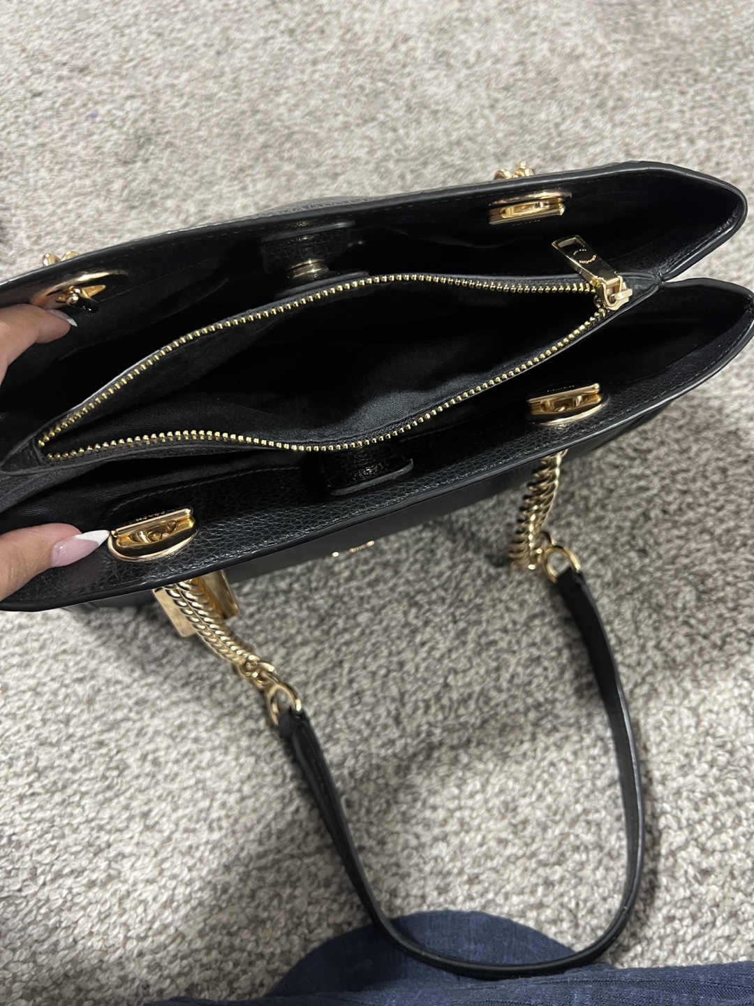 Coach Black Leather Handbag with Gold Chain Strap - photo 4
