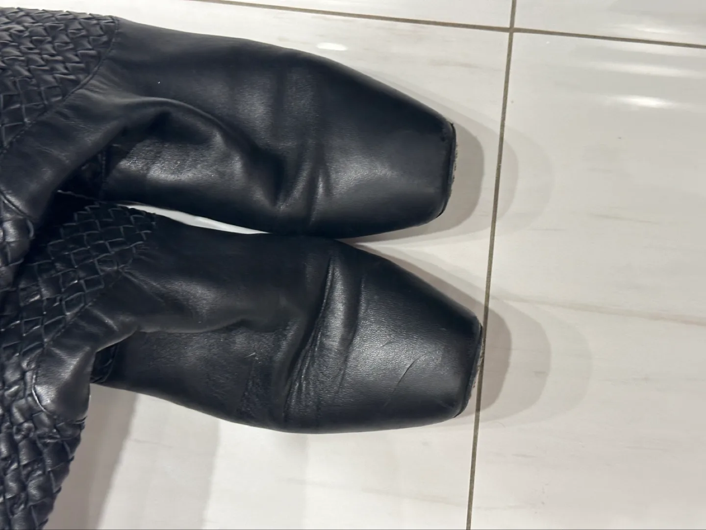 Bottega Veneta Black Leather Knee-High Woven Boots image indicator(3)