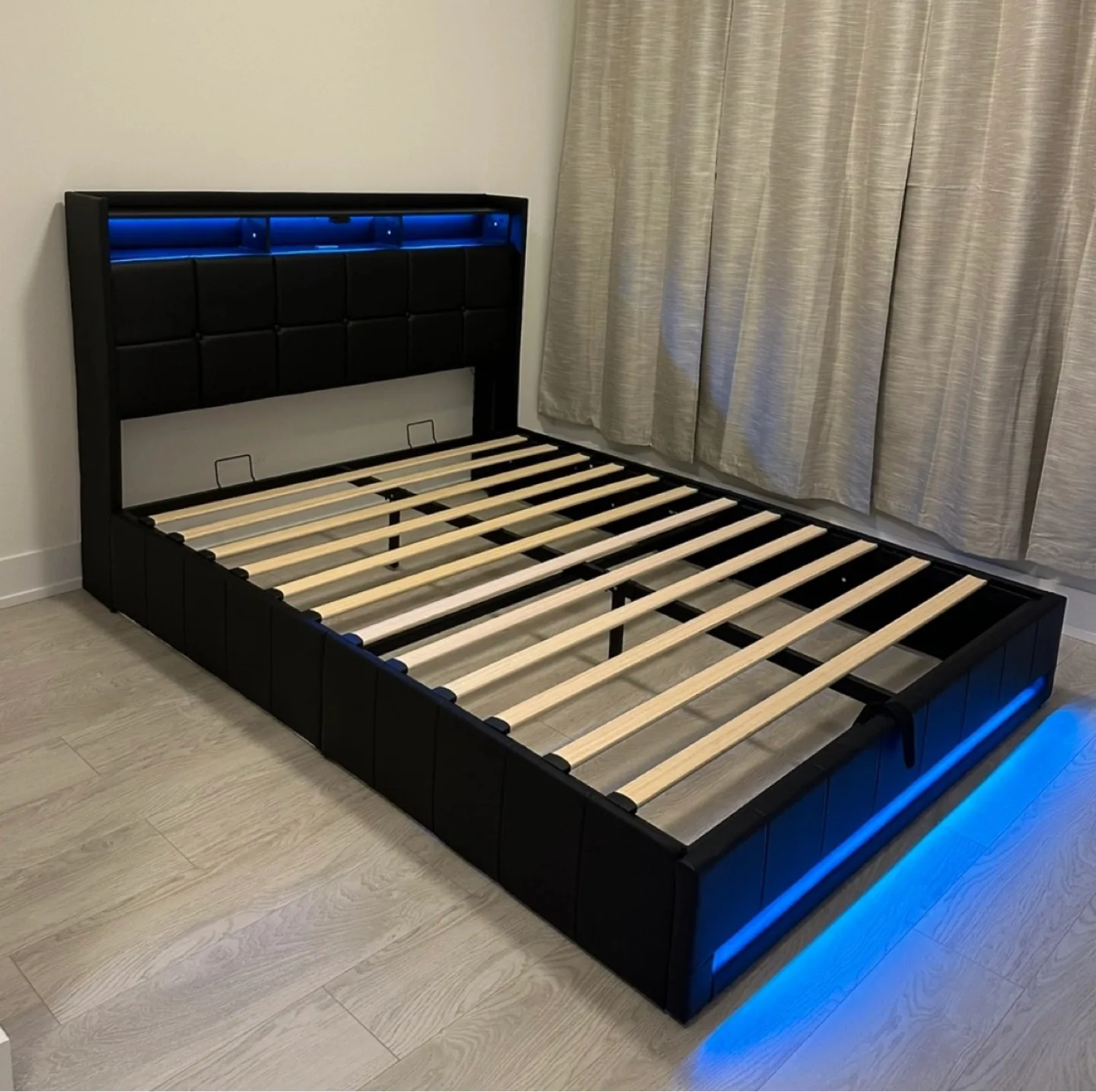 Queen Size Bed Frame with LED Lights image indicator(4)