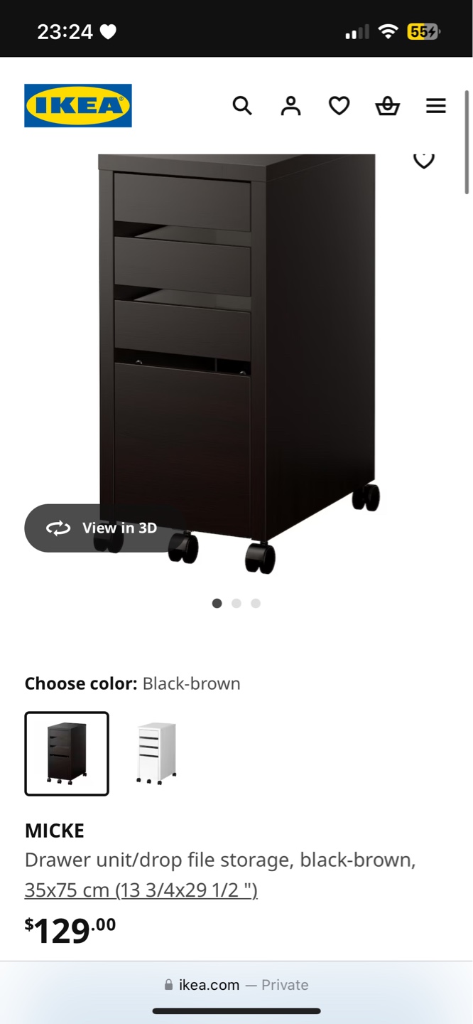 IKEA MICKE Drawer unit/drop file storage, black-brown