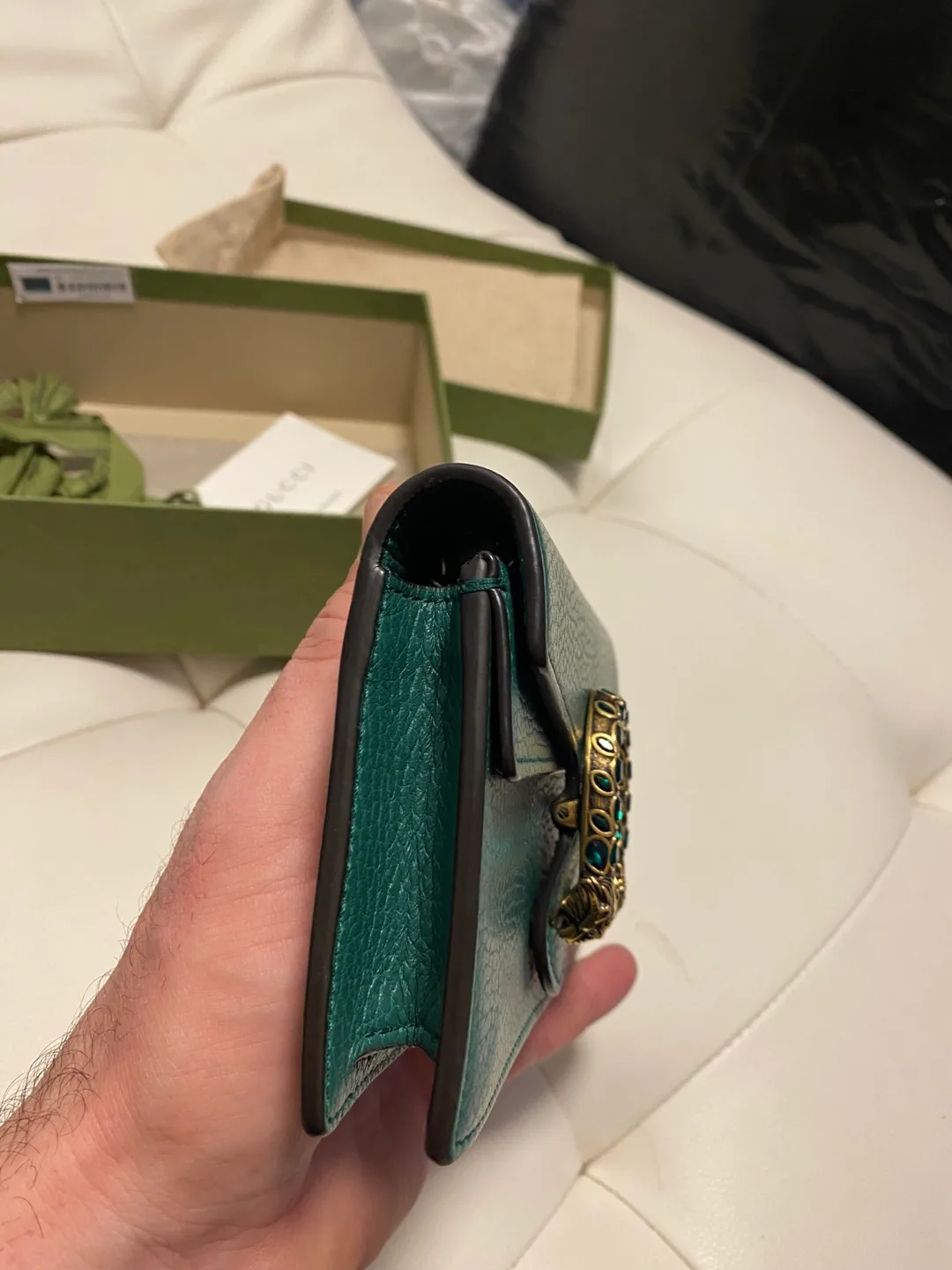 Gucci Green Leather Mini Wallet on Chain image indicator(4)