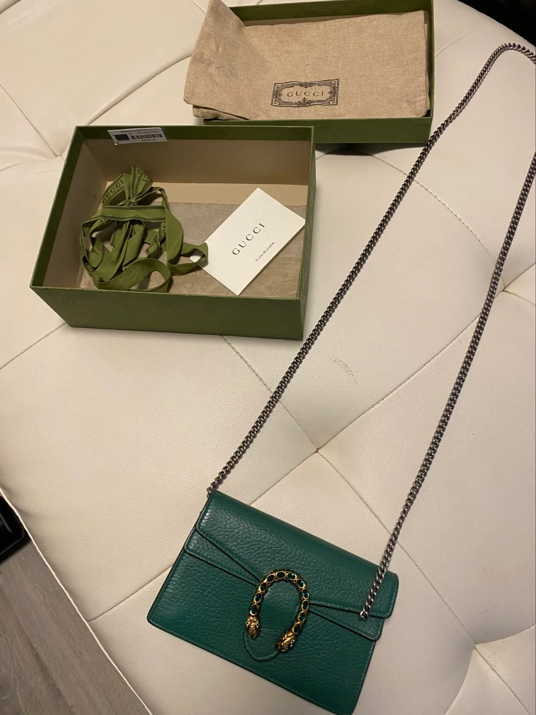 Gucci Green Leather Mini Wallet on Chain image indicator(6)