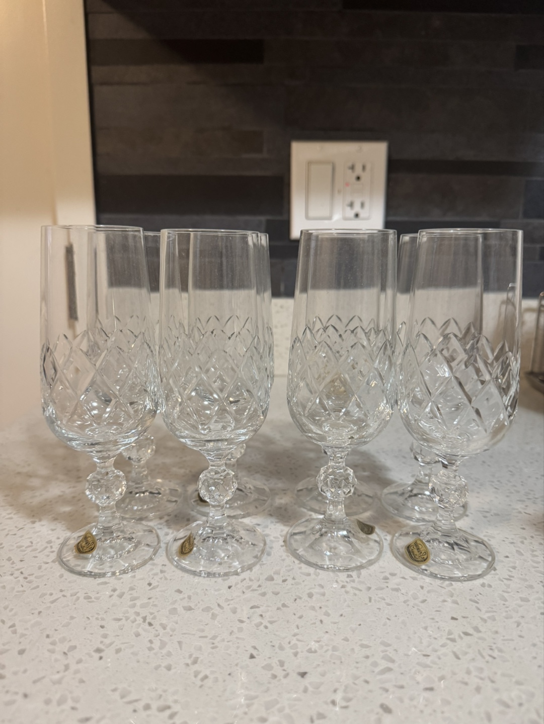 Set of 8 Bohemia Crystal Flute Champagne Glasses