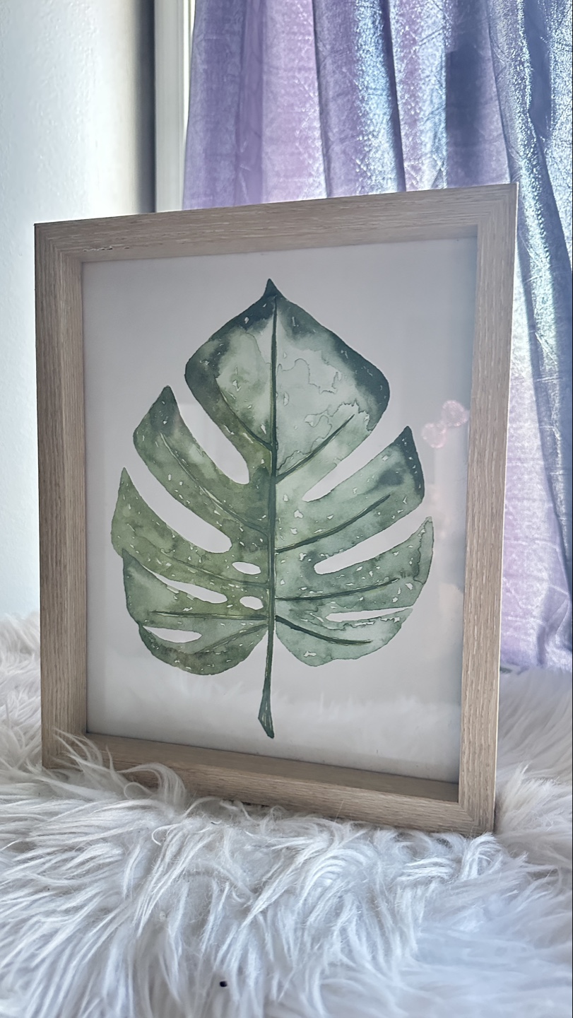 💚 Framed Watercolor Monstera Leaf Print