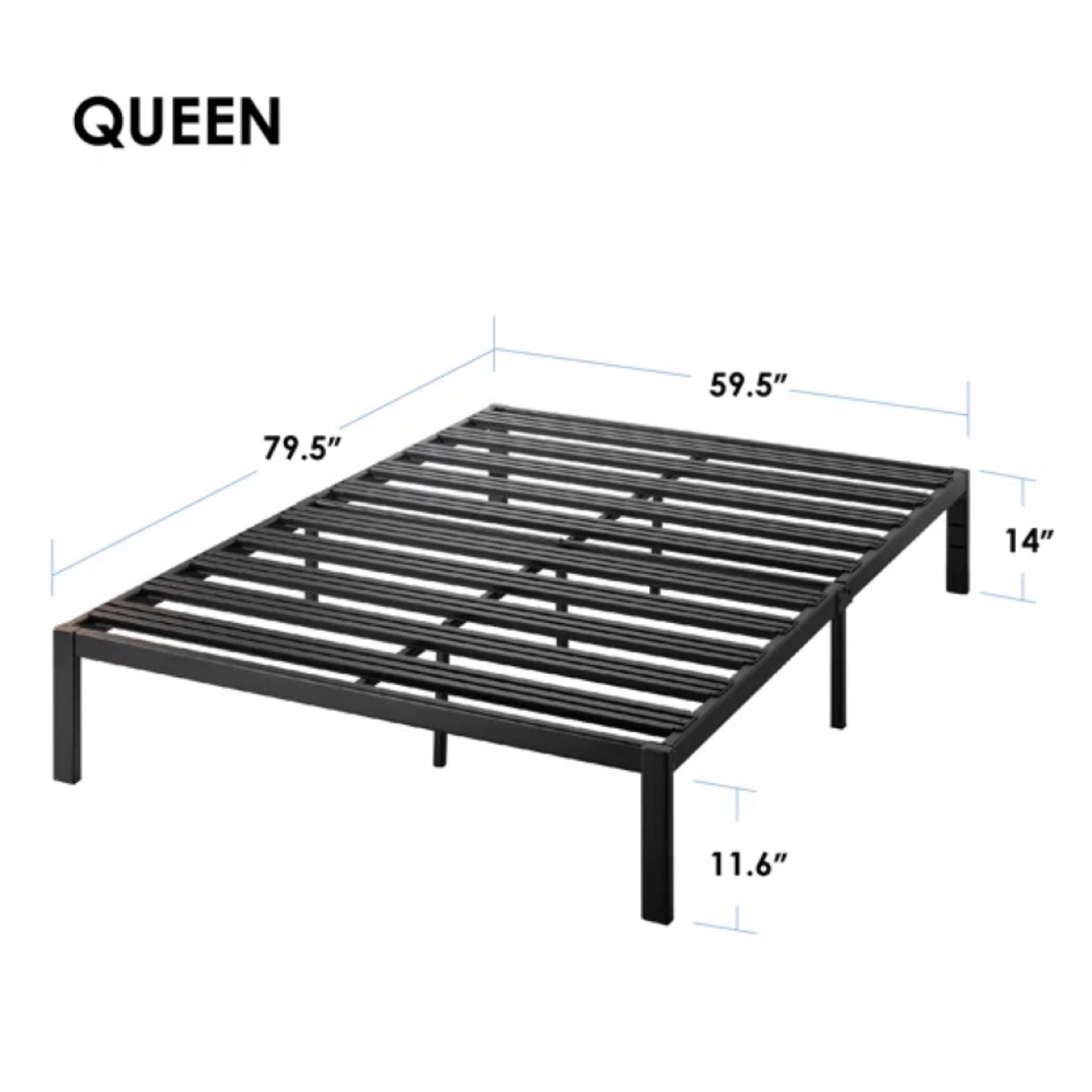 Hampton 14" Heavy Duty Steel Platform Queen Bed Frame