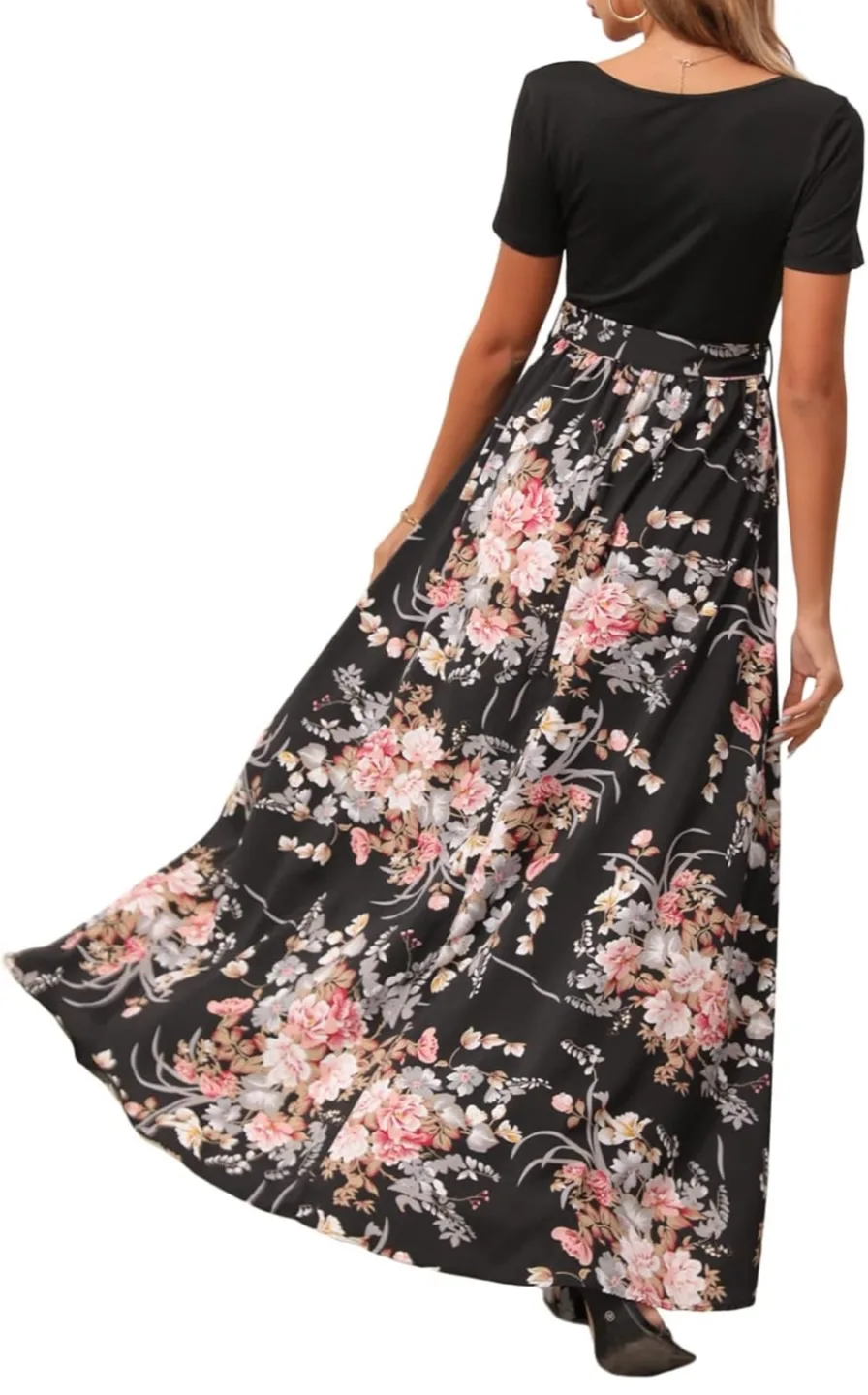 💚Floral Maxi Dress, Black and Pink, Size M image indicator(2)