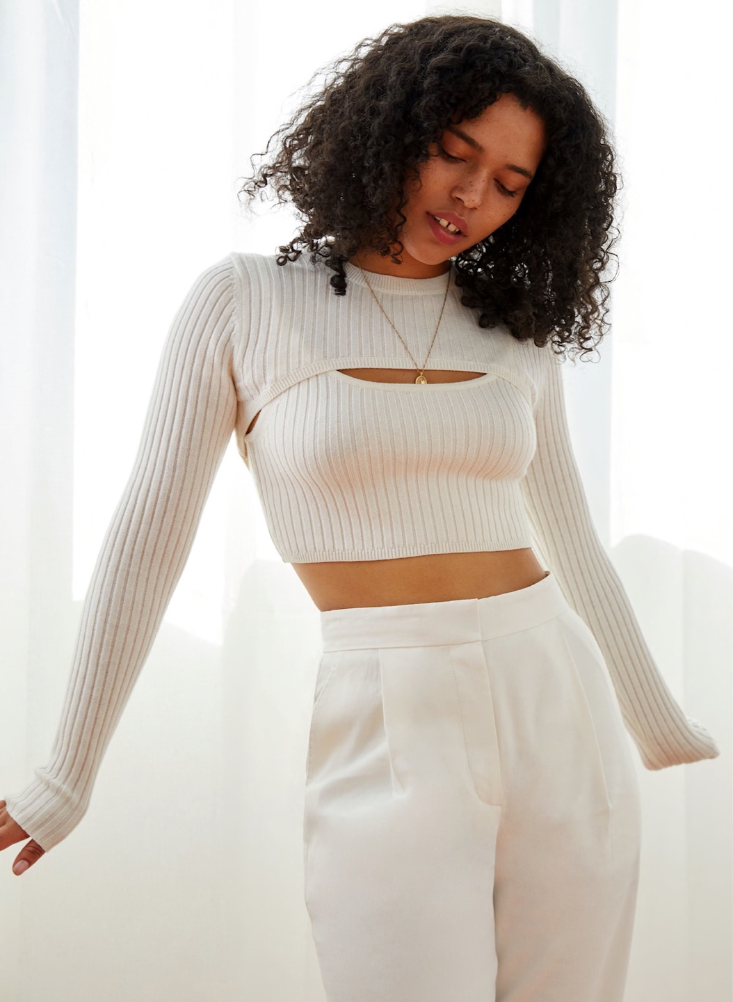 Aritzia Manila Cream Two-Piece Ribbed Knit Set - photo 3
