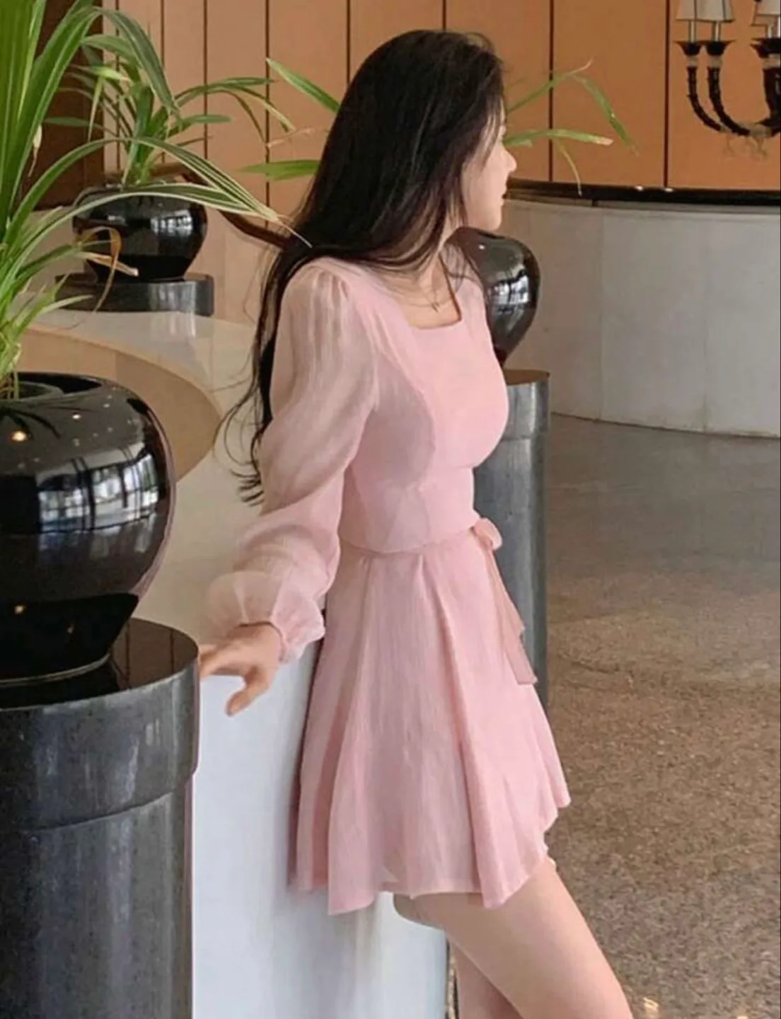 Pink Mini Dress with Long Sleeves image indicator(2)