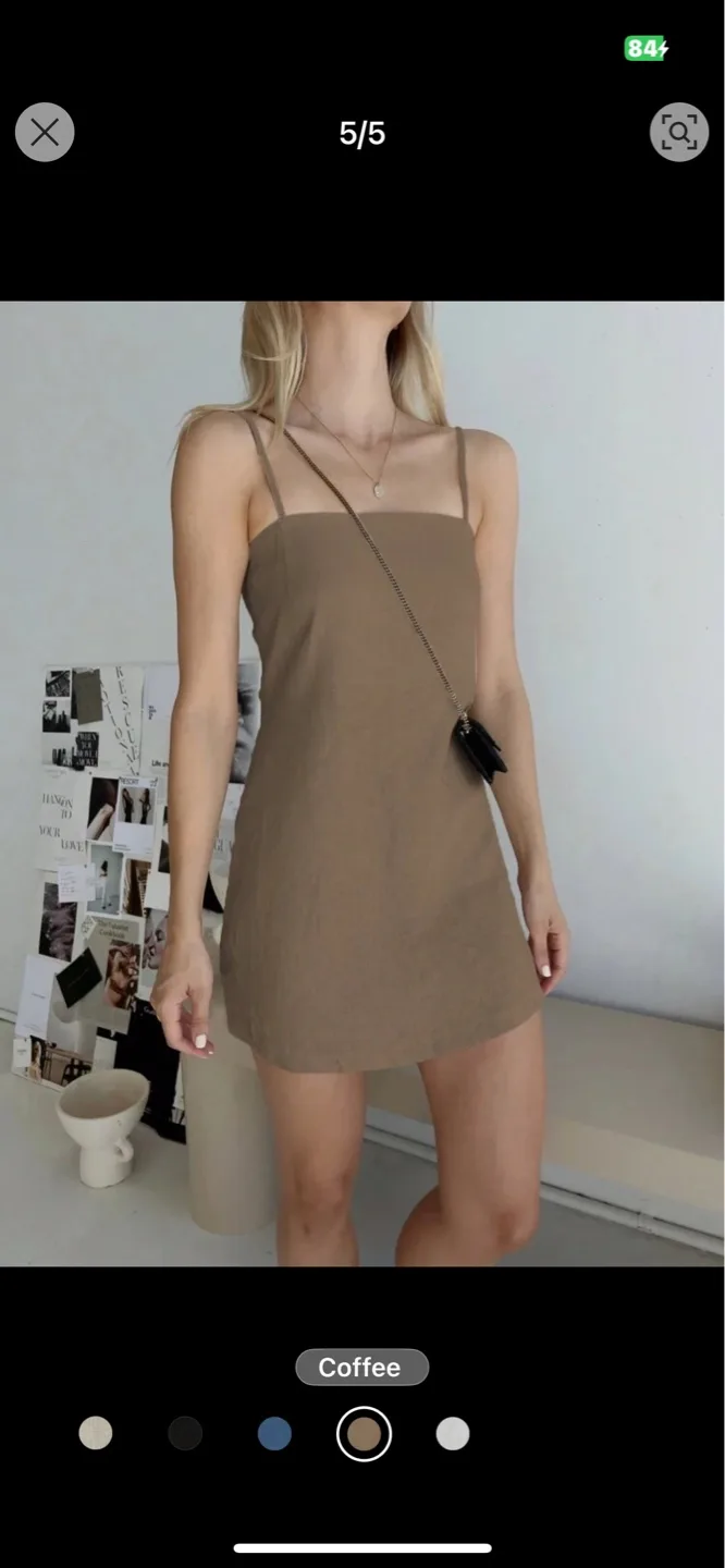 Brown Linen Mini Slip Dress image indicator(2)