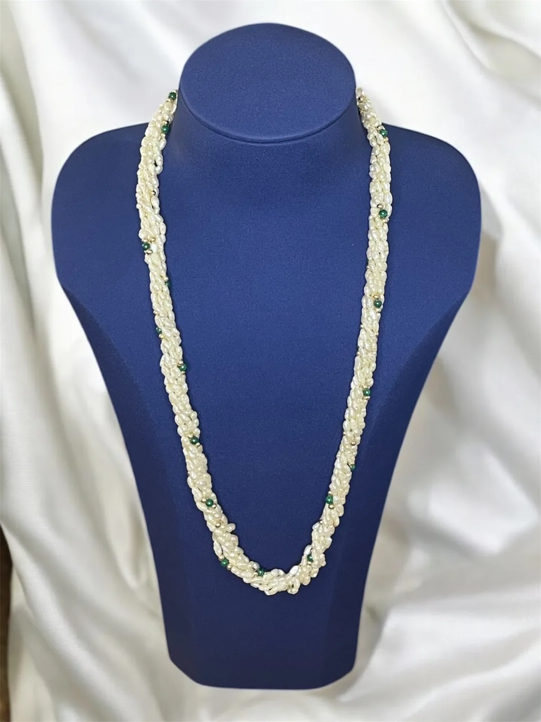 Multi-Strand Pearl Necklace with Gold and Grey Accents thumbnail