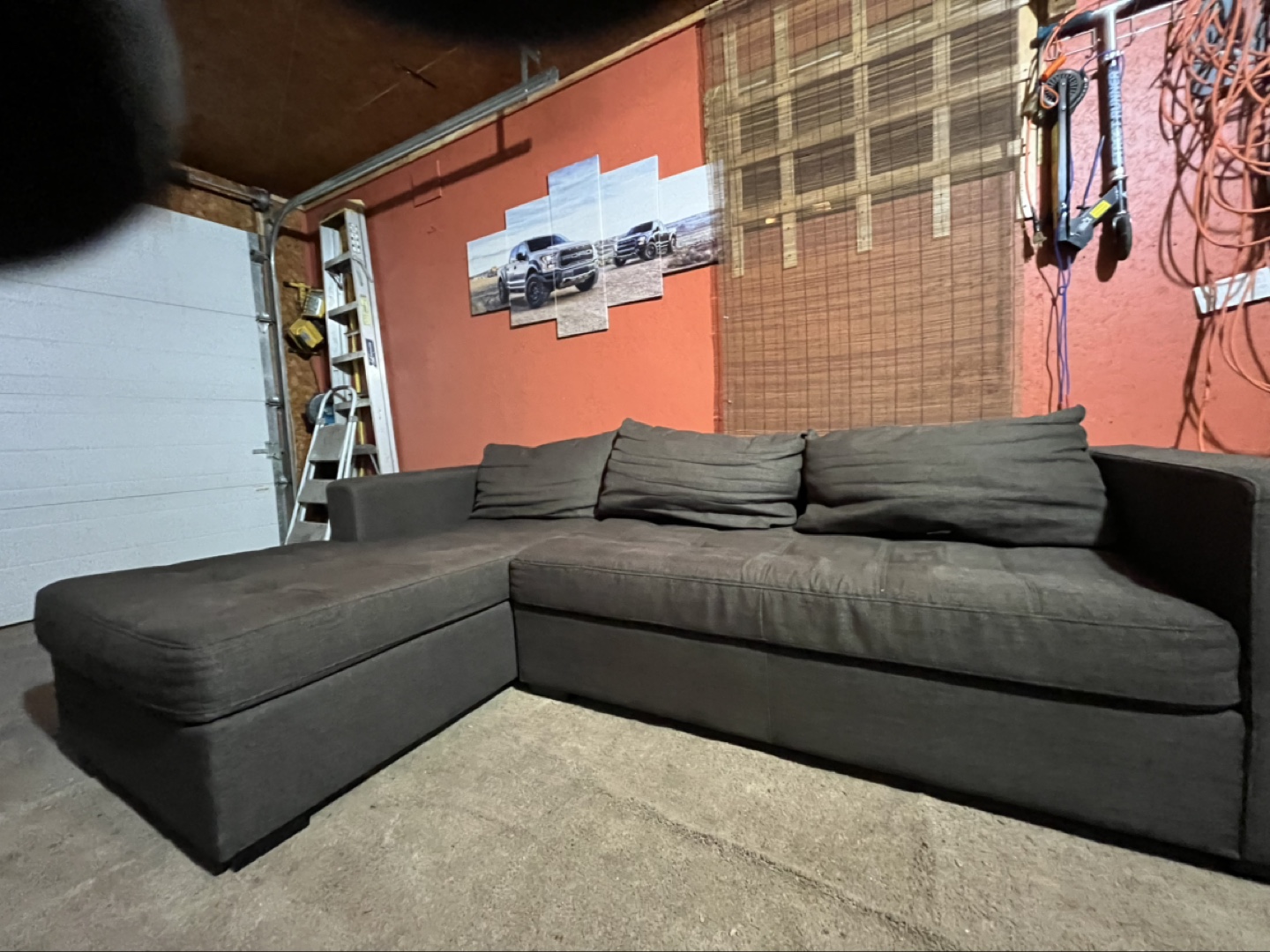 Dark brown sectional couch