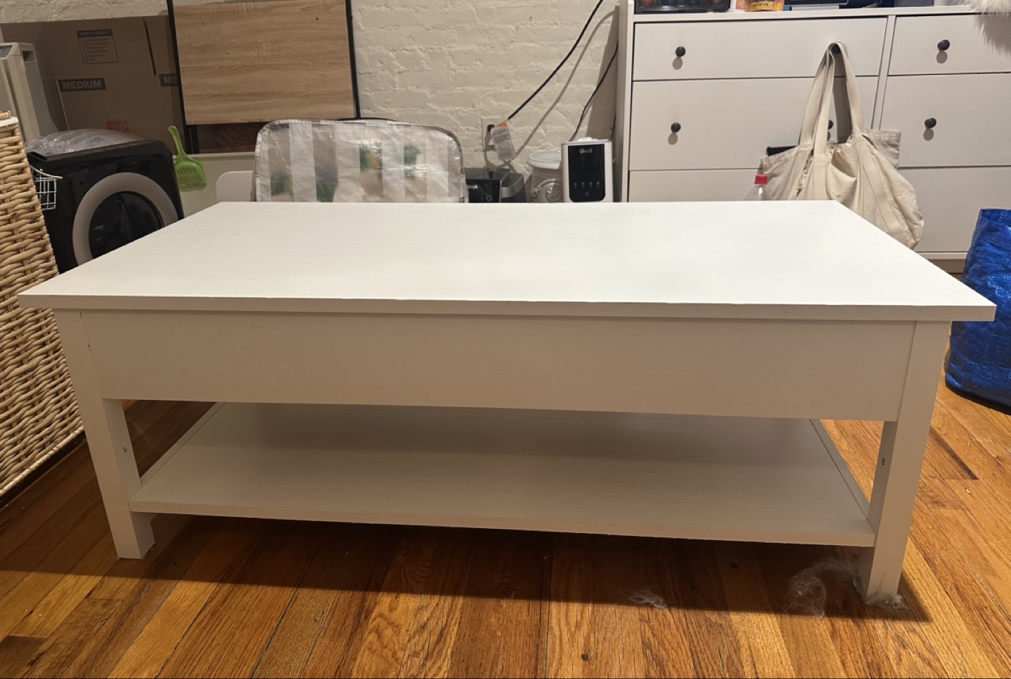 White Lift-Top Coffee Table with Shelf