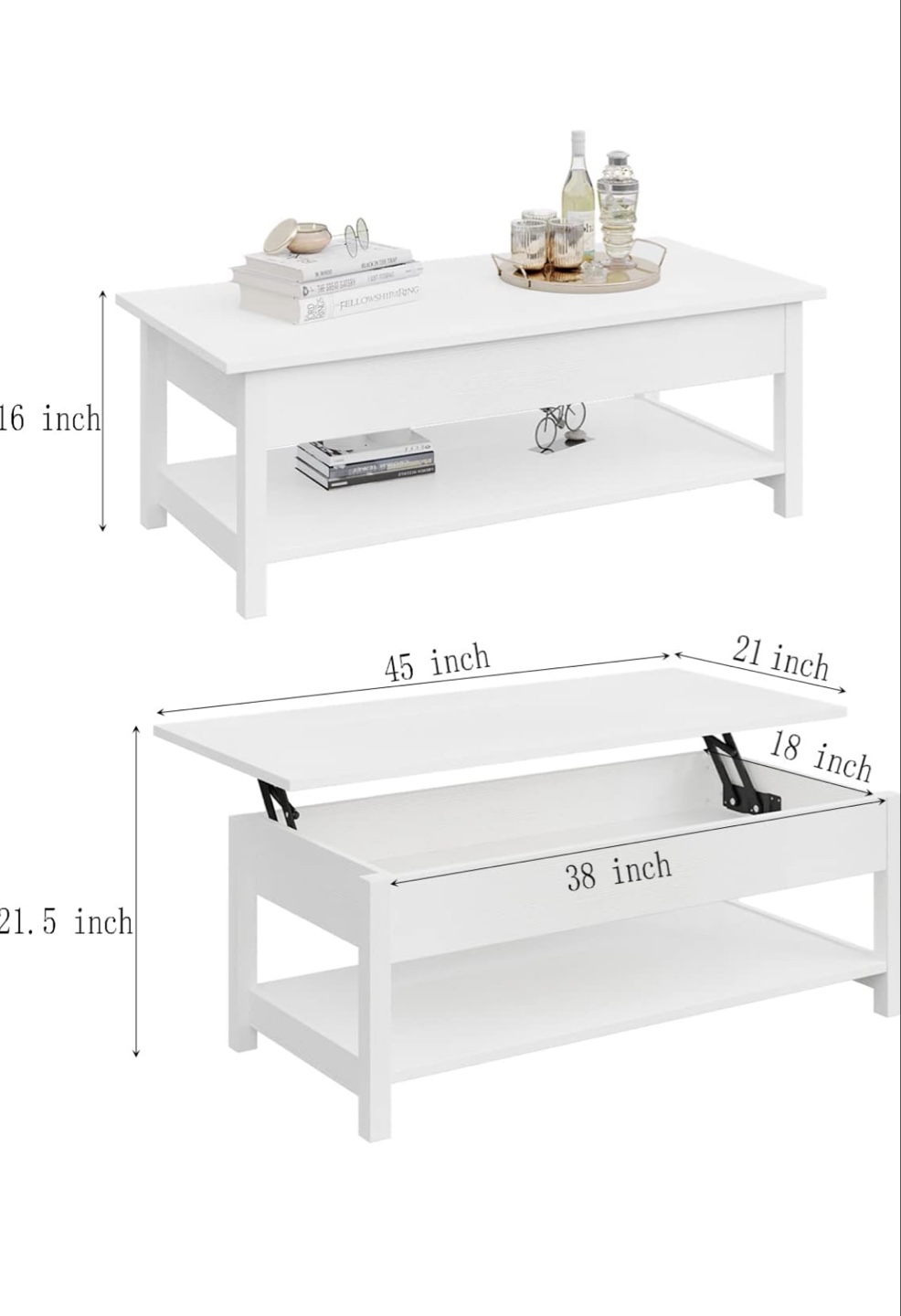 White Lift-Top Coffee Table with Shelf - photo 5
