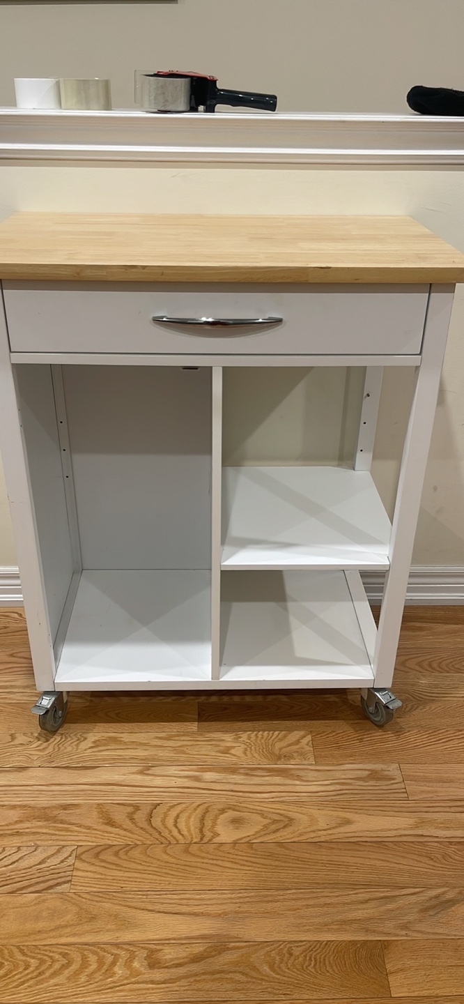 White Kitchen Cart with Wood Top