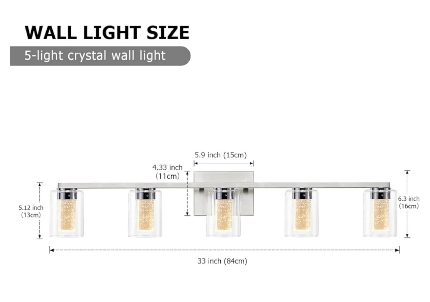 5-Light Crystal Vanity Light Fixture - Brushed Nickel Finish image indicator(2)