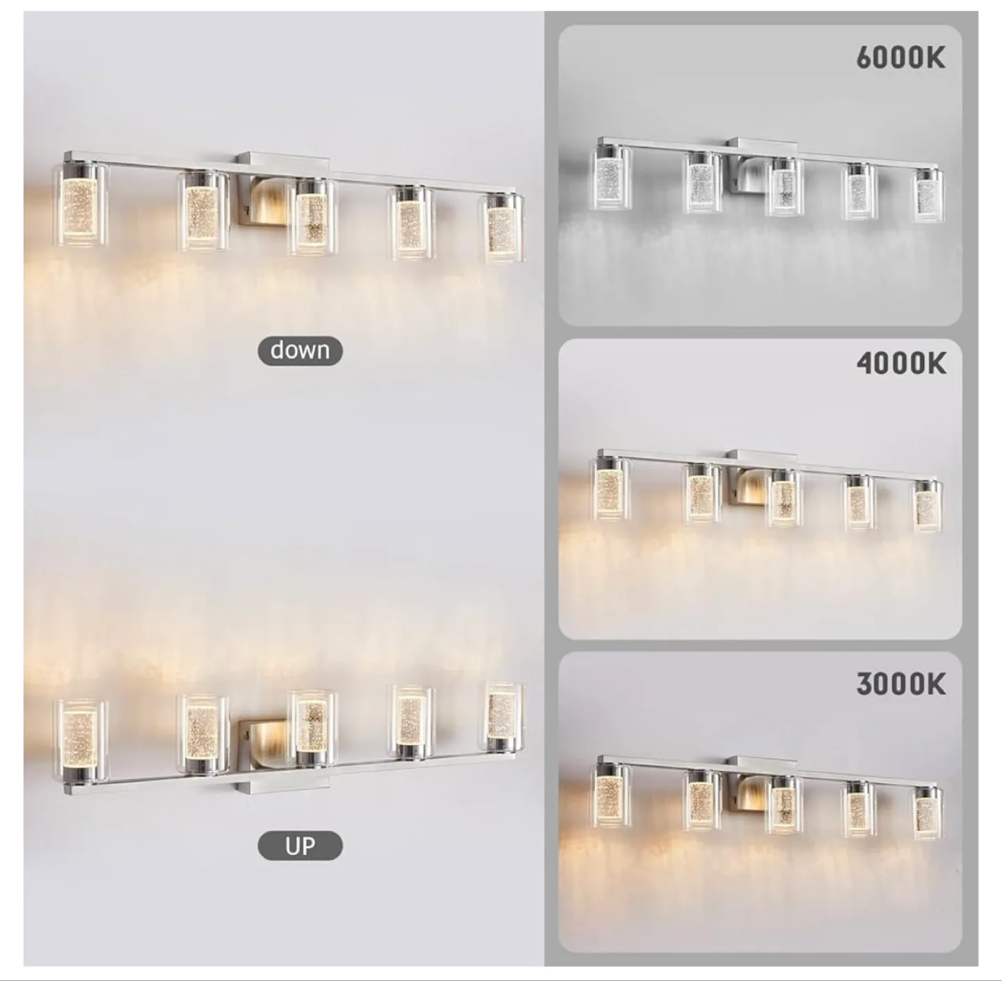 5-Light Crystal Vanity Light Fixture - Brushed Nickel Finish image indicator(4)