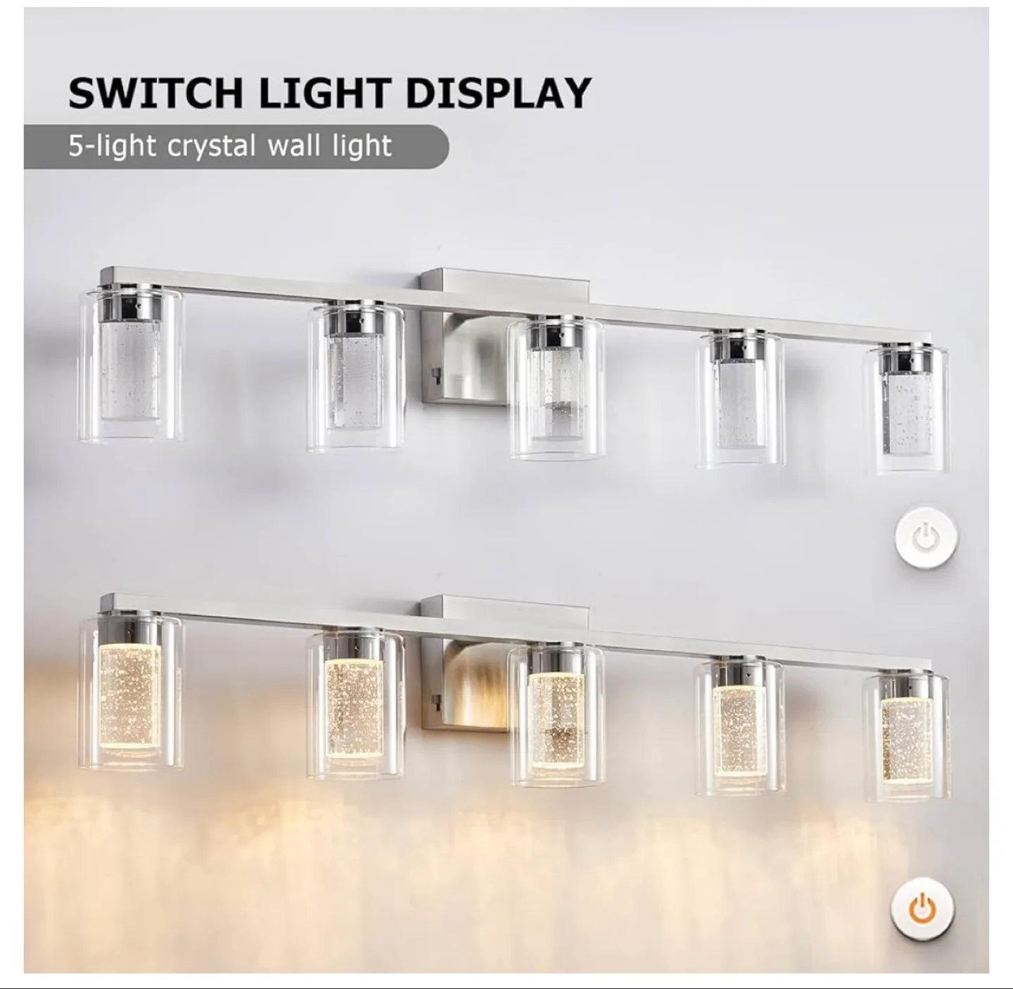 5-Light Crystal Vanity Light Fixture - Brushed Nickel Finish image indicator(3)